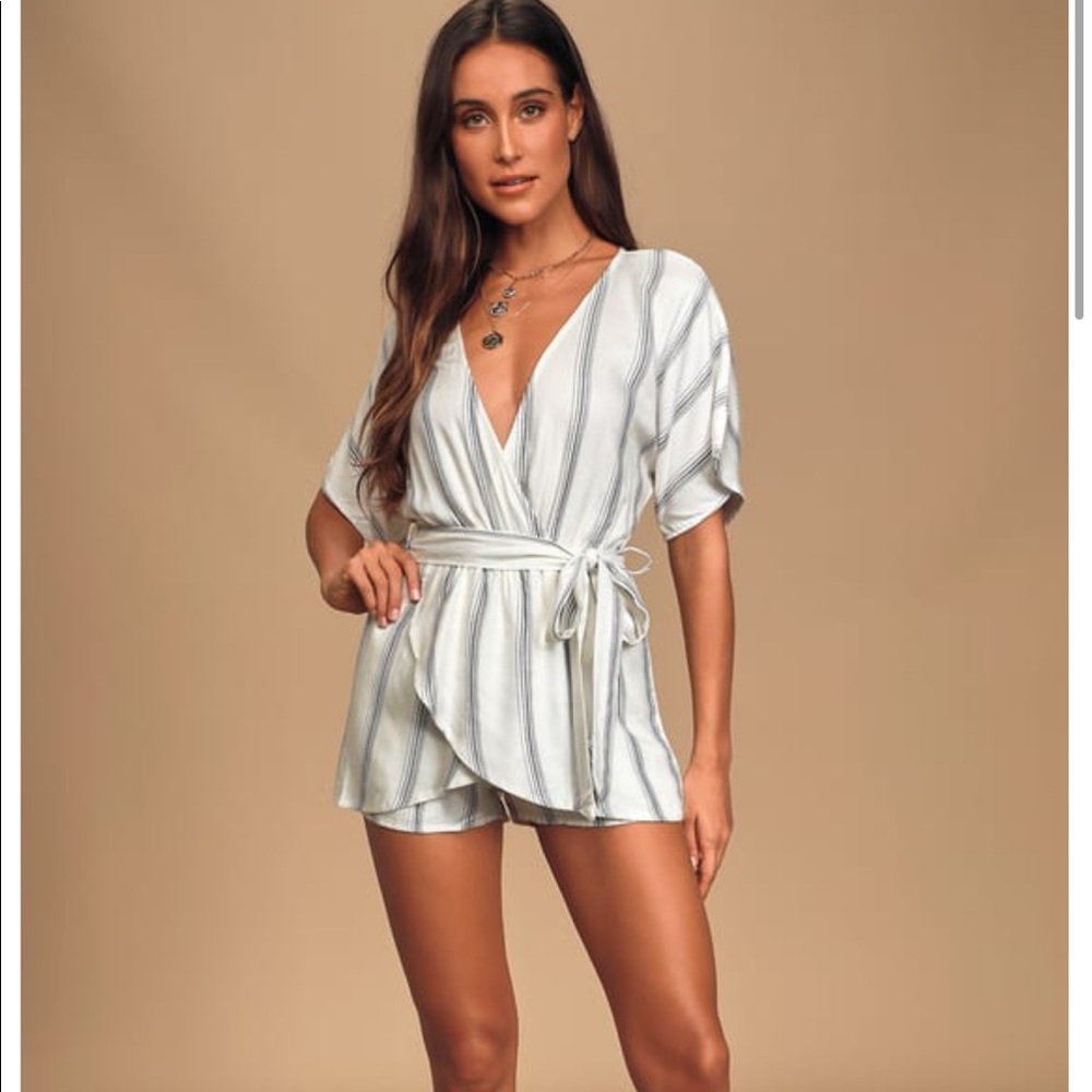 Lulu’s Climb Aboard Grey and White Striped Romper